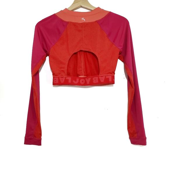 Joy Lab | Cutout Back Long Sleeve Athletic Crop Top Colorblock - Picture 2 of 7